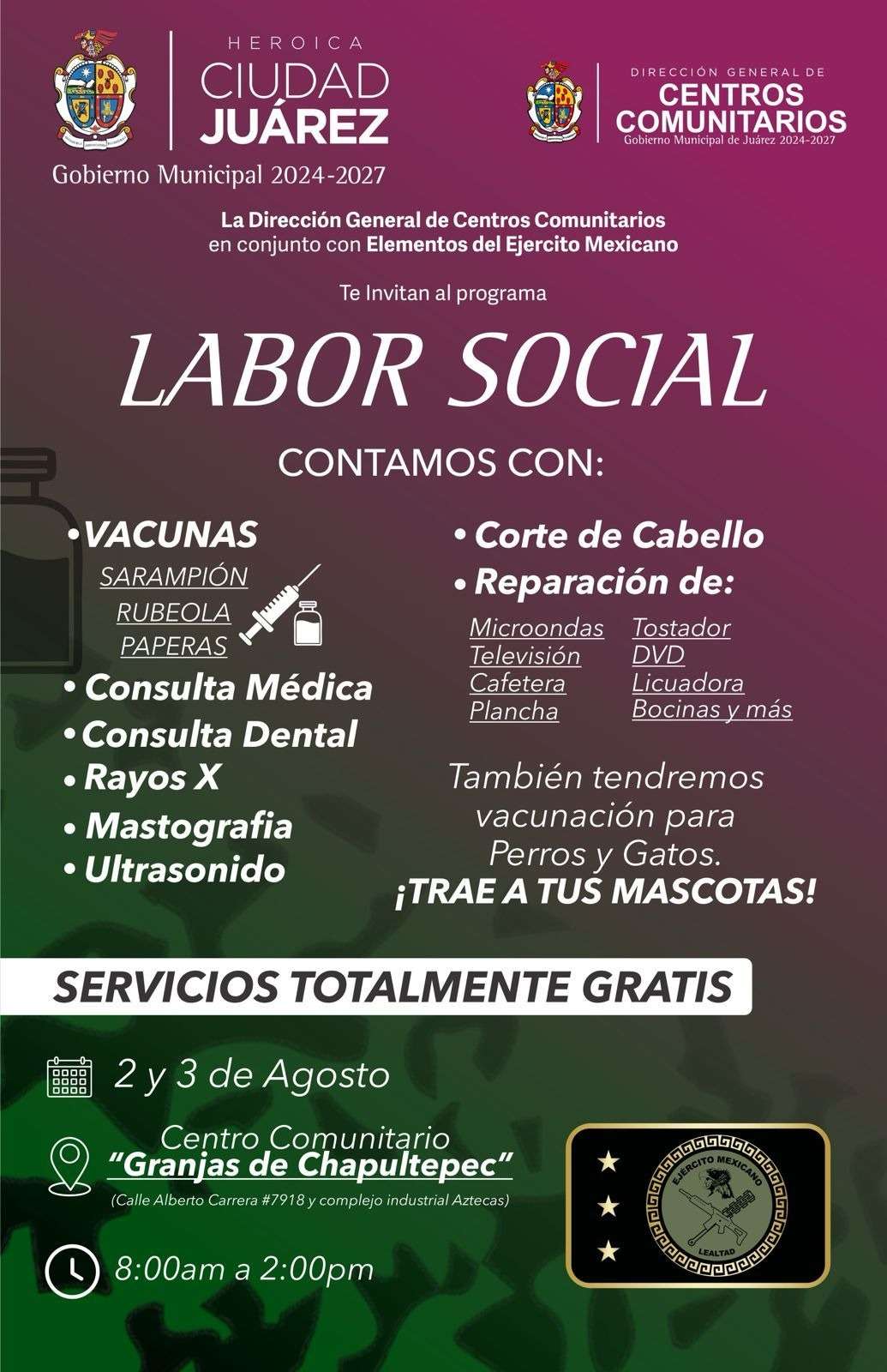 Llevan servicios médicos, veterinarios y técnicos a centro comunitario