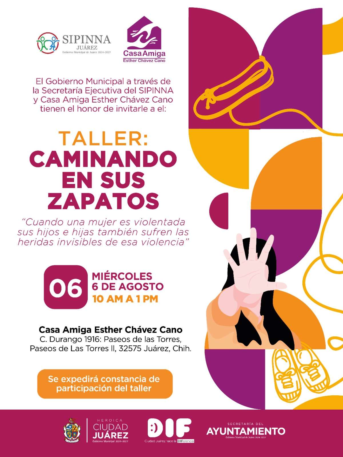 Ofrecen hoy taller Caminando en sus Zapatos sobre impacto de violencia en mujeres y niñez
