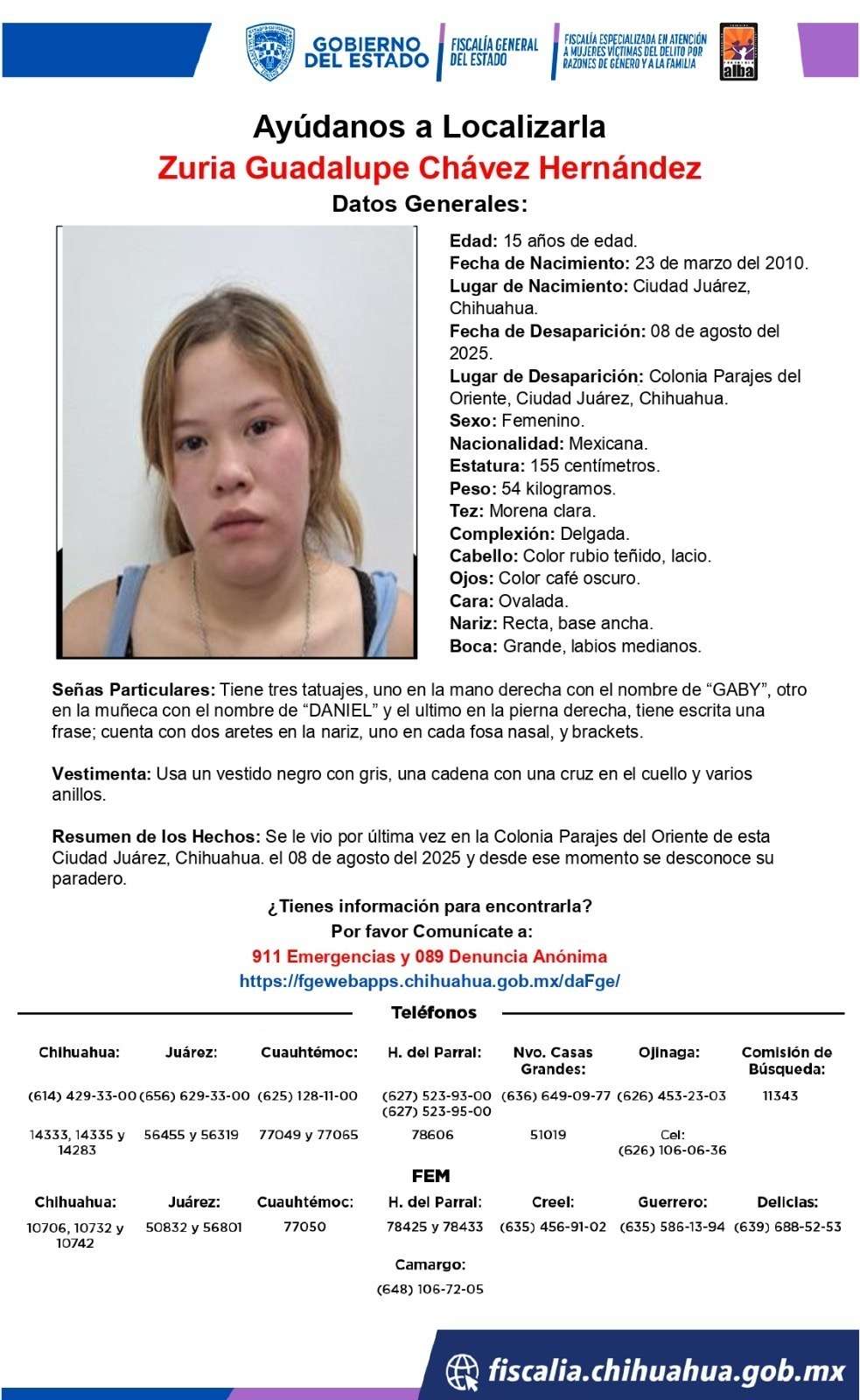 Desaparece menor de 15 años en Parajes del Sol