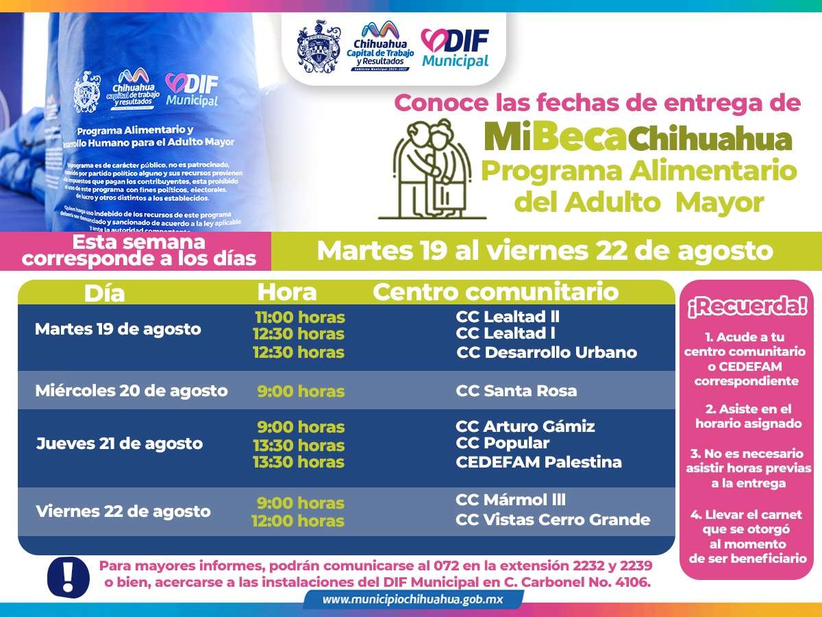 Informan fechas y horarios para entrega de apoyos municipales 