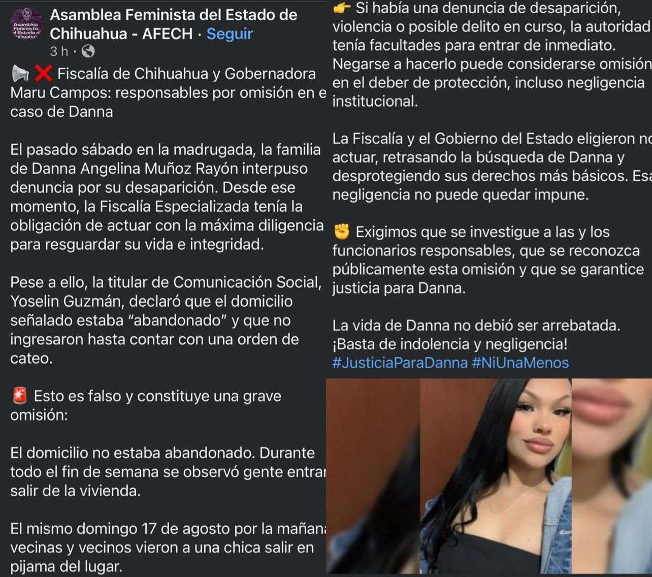 Acusa Asamblea Feminista omisión en el caso de Danna