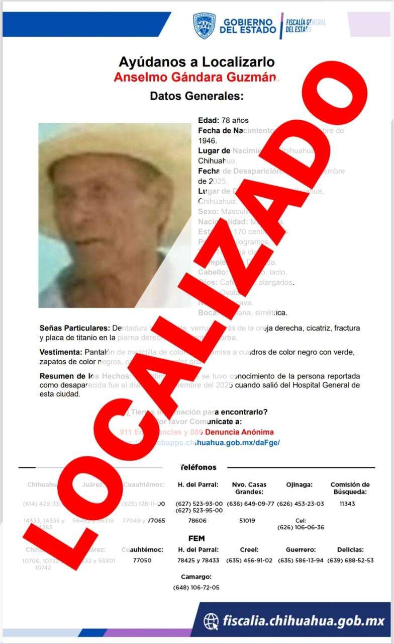 Aparece adulto mayor desaparecido en el Hospital General