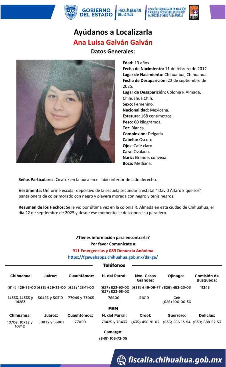 Buscan a adolescente desaparecida en la colonia R. Almada