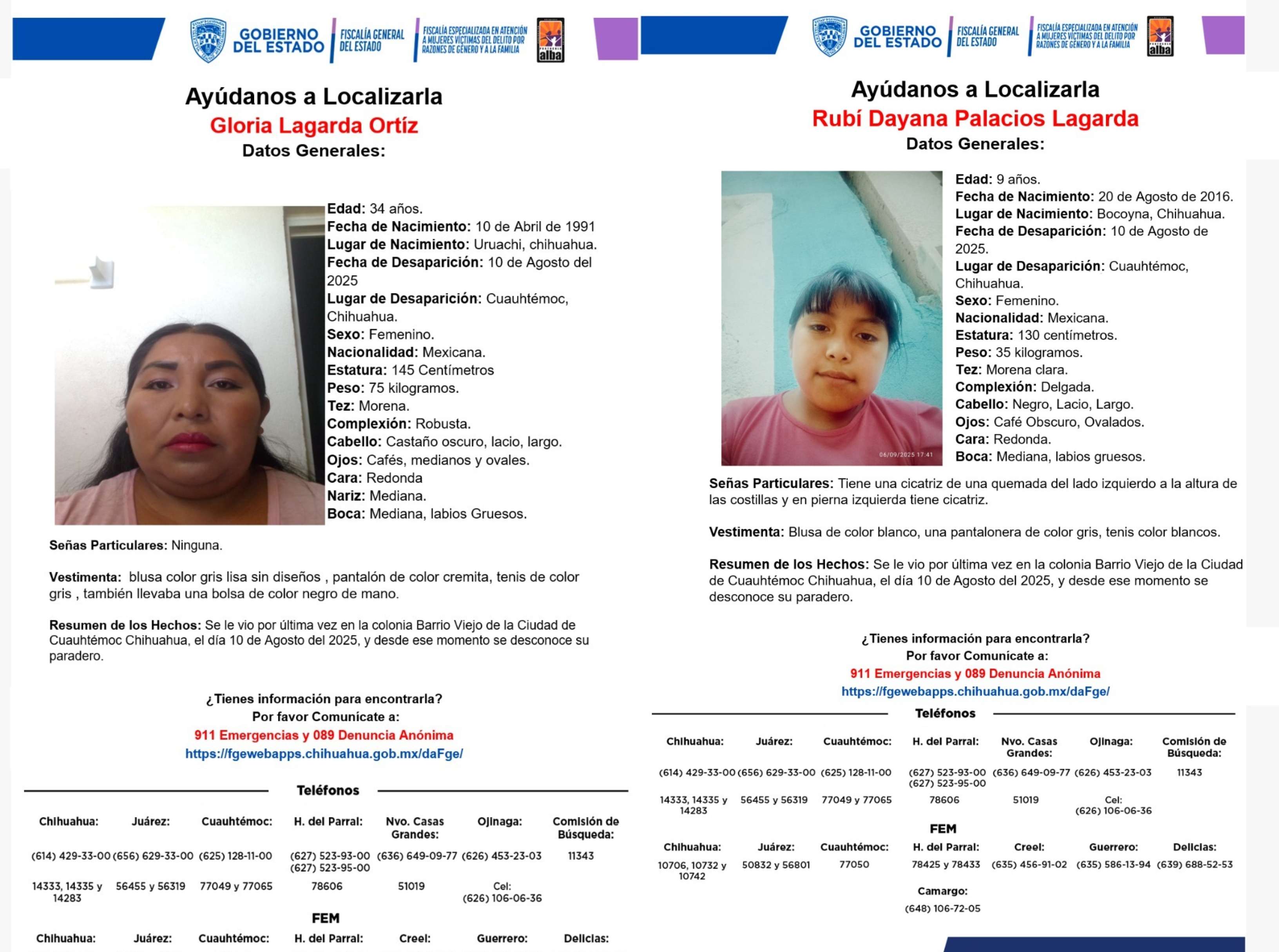 Buscan a madre e hija desaparecidas en Cuauhtémoc