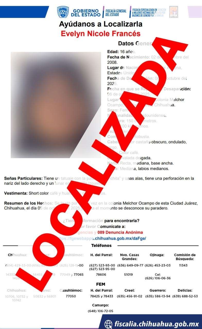 Localizan sana y salva a adolescente reportada como desaparecida