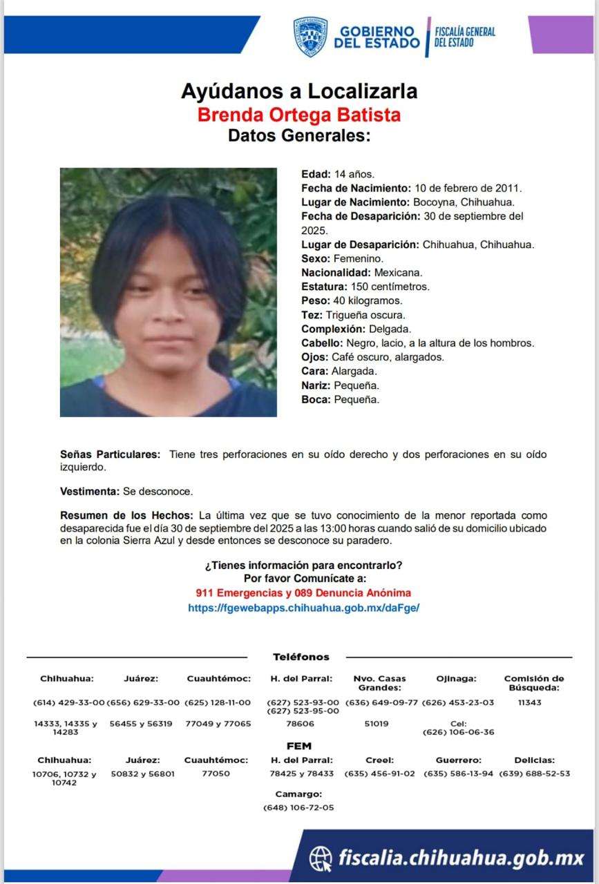 Desaparece la adolescente Brenda en la colonia Sierra Azul 
