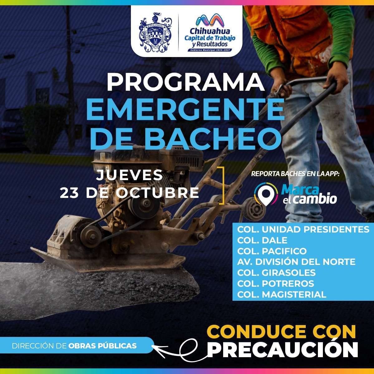 Conoce dónde municipio realizará bacheo este jueves 23 de octubre