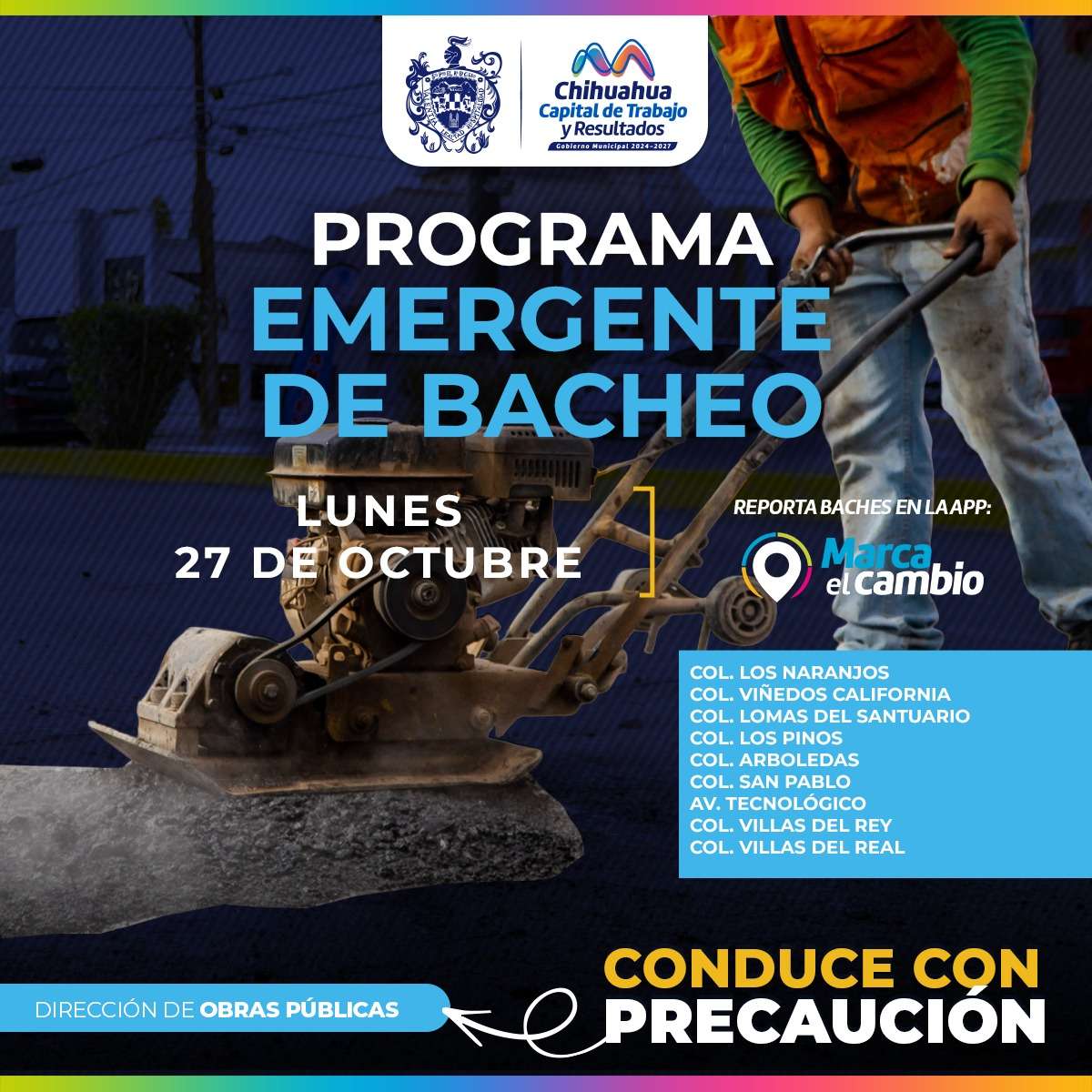Atenderá Municipio con bacheo nueve zonas este lunes 27 de octubre