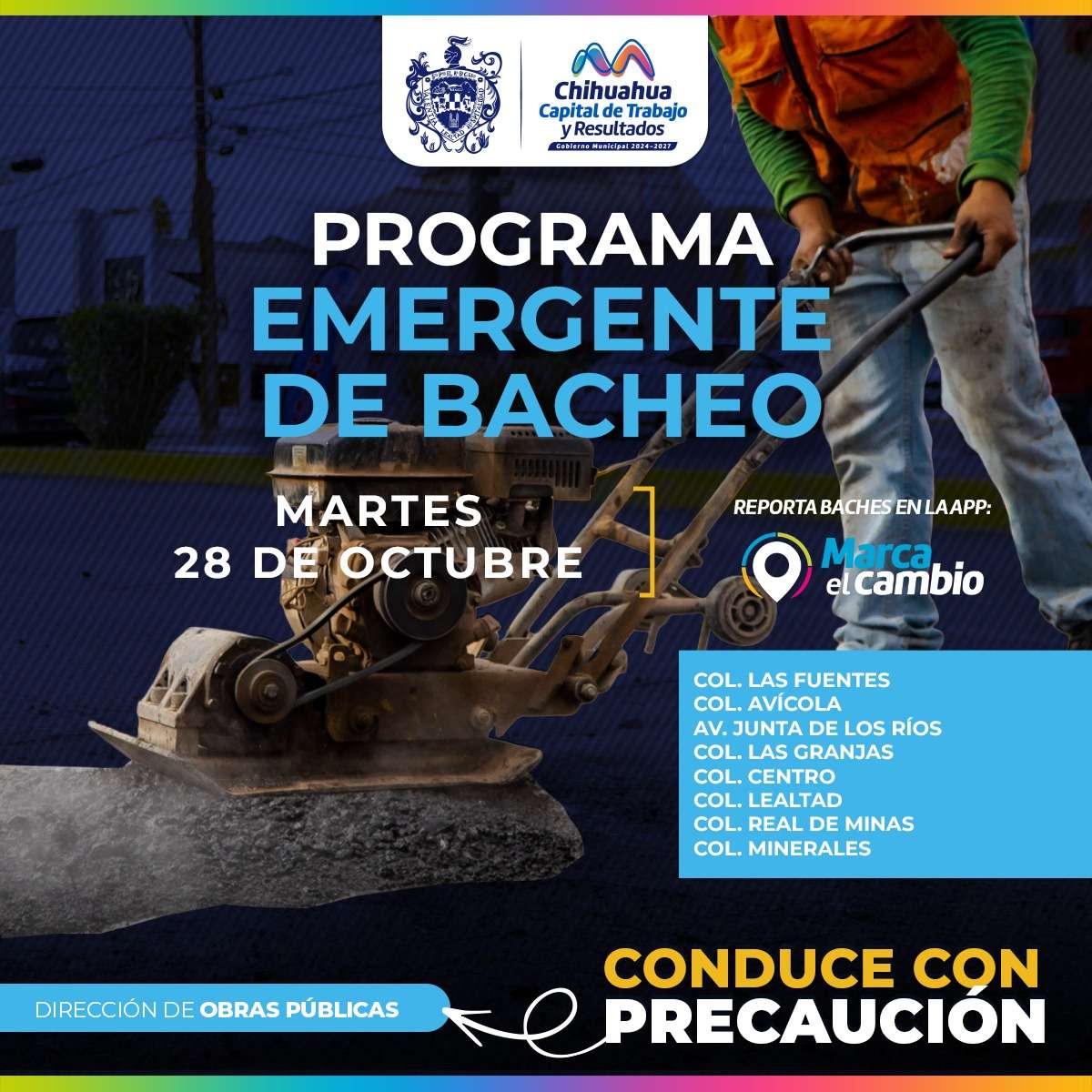 Atenderá Municipio con bacheo estas zonas hoy 28 de octubre