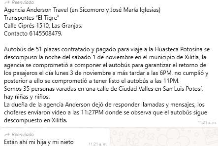 Se descompone autobús de Anderson Travel y deja varados a pasajeros chihuahuenses