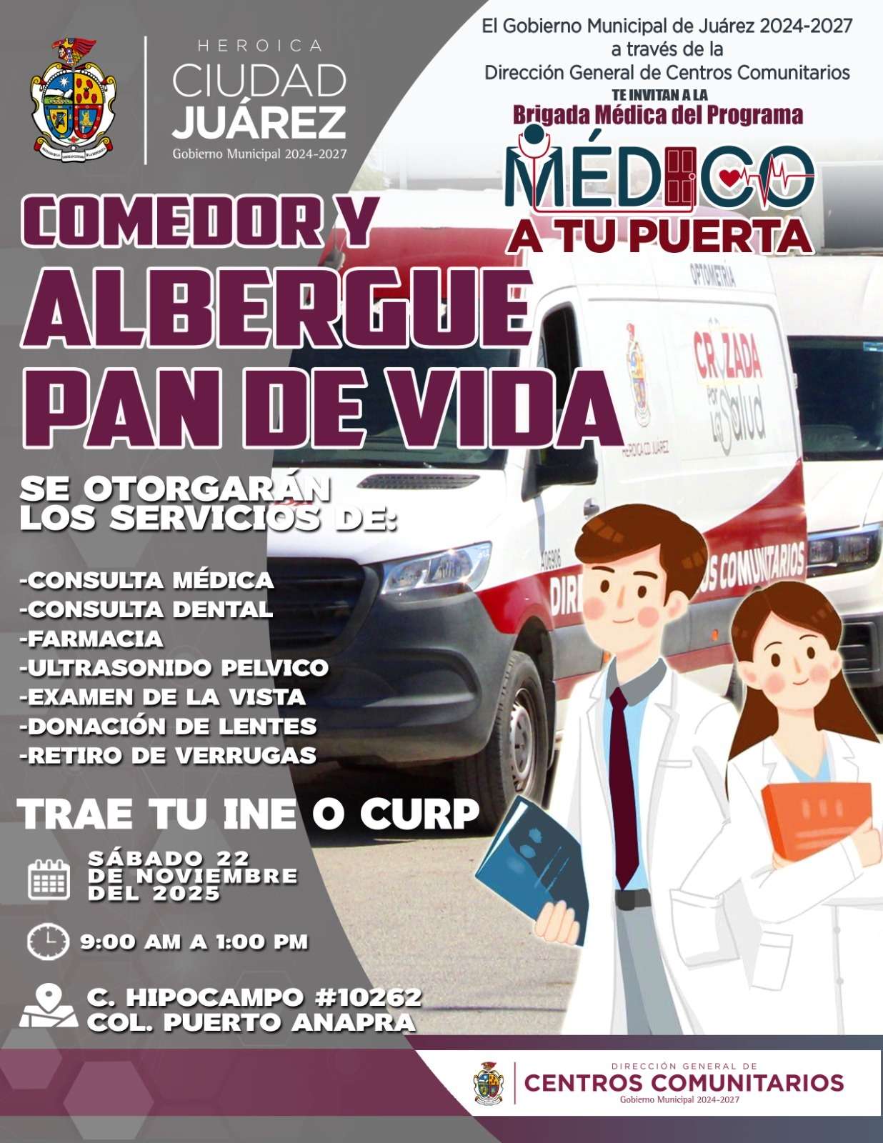 Ofrece Médico a Tu Puerta servicios gratuitos mañana en el albergue Pan de Vida