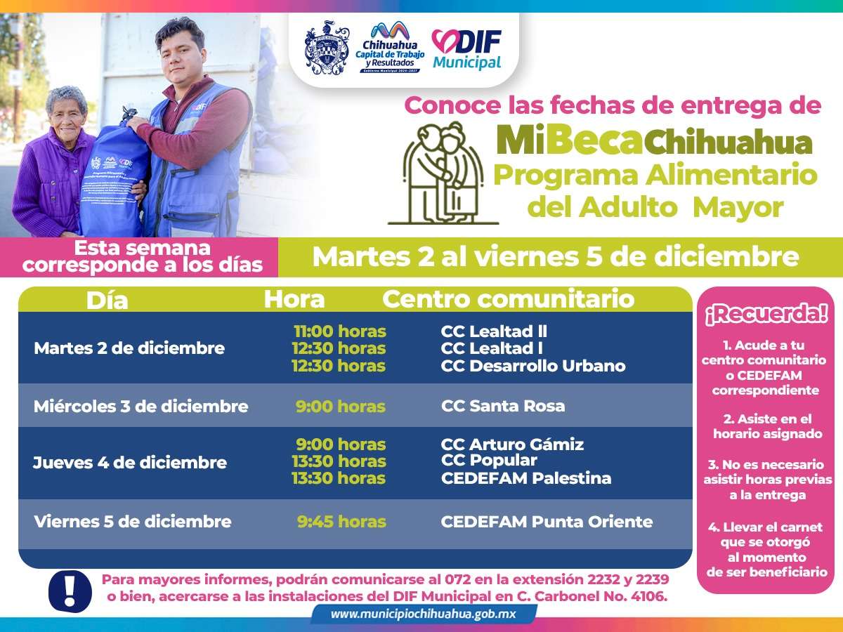 Anuncian últimas fechas de entrega del Programa Alimentario del Adulto Mayor