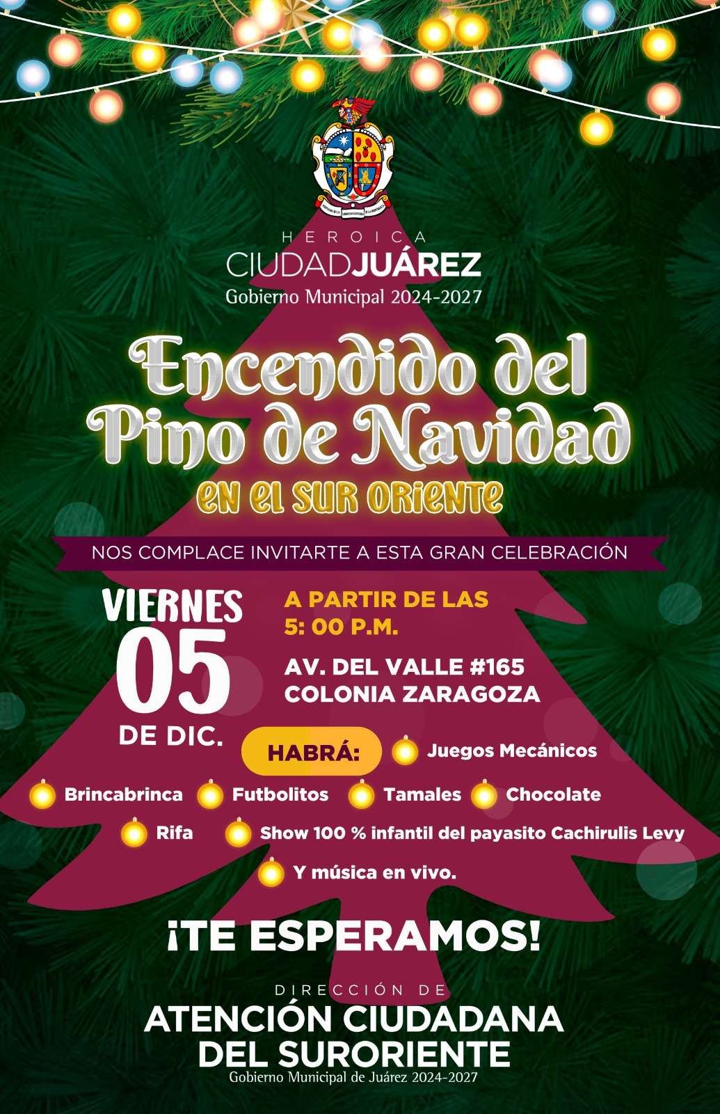 Invitan a encendido de árbol navideño en Zaragoza 