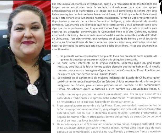 Piden investigar a mujer que dice ser de la comunidad Pima