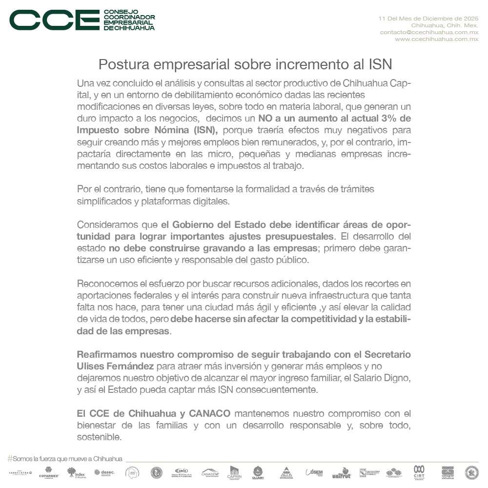 Pide CCE no aumentar el ISN para no perjudicar a las Pymes