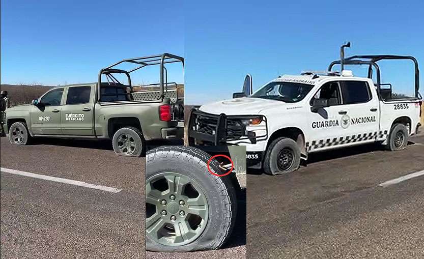 Malandros arrojan poncha llantas a las fuerzas federales en la rúa Parral-Jiménez