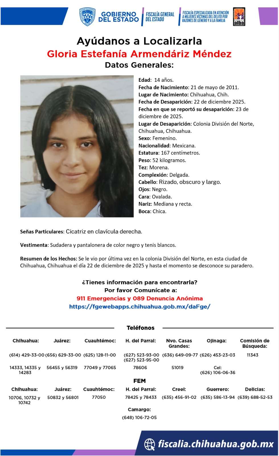 Buscan a jovencita desaparecida en la colonia División del Norte