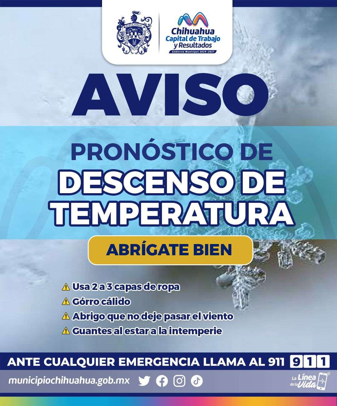 Emiten alerta preventiva por descenso de temperaturas en Chihuahua Capital