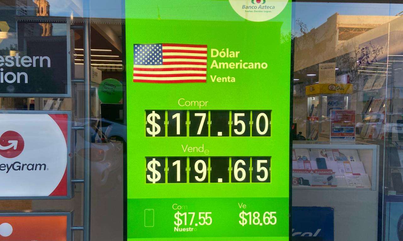 Sube ligeramente el dólar a $19.65 en Banco Azteca