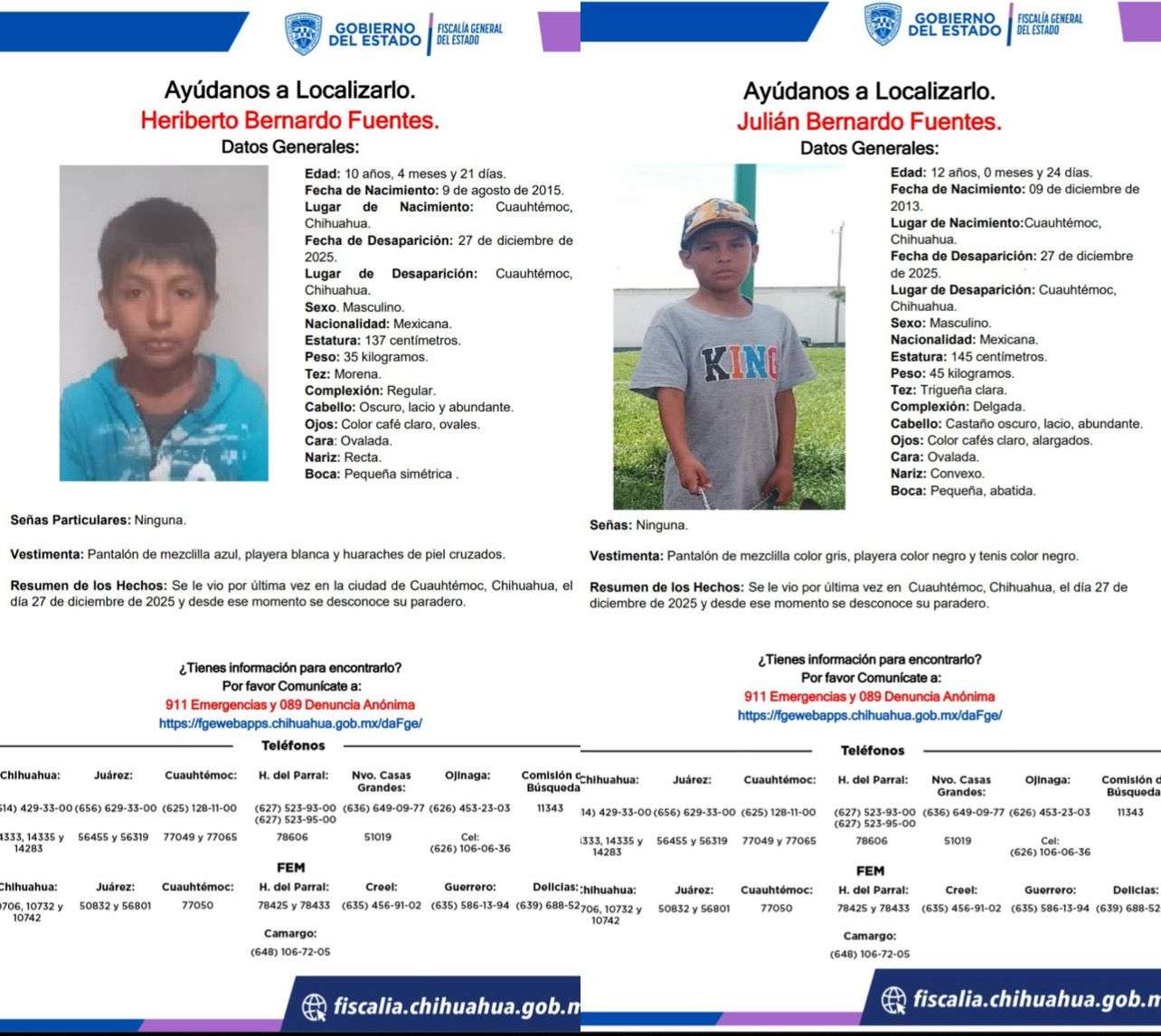 Buscan a dos hermanitos desaparecidos en Cuauhtémoc
