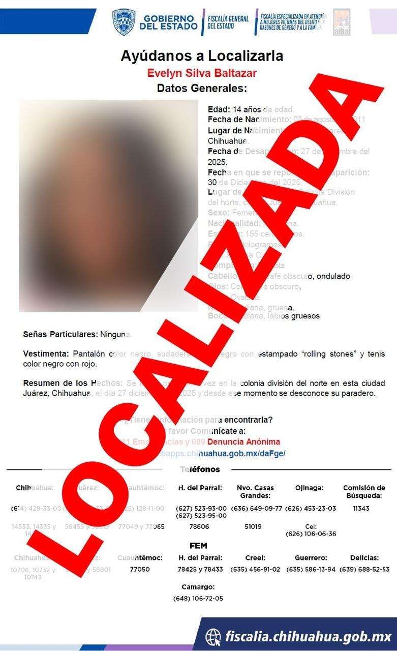 Localizan a adolescente desaparecida