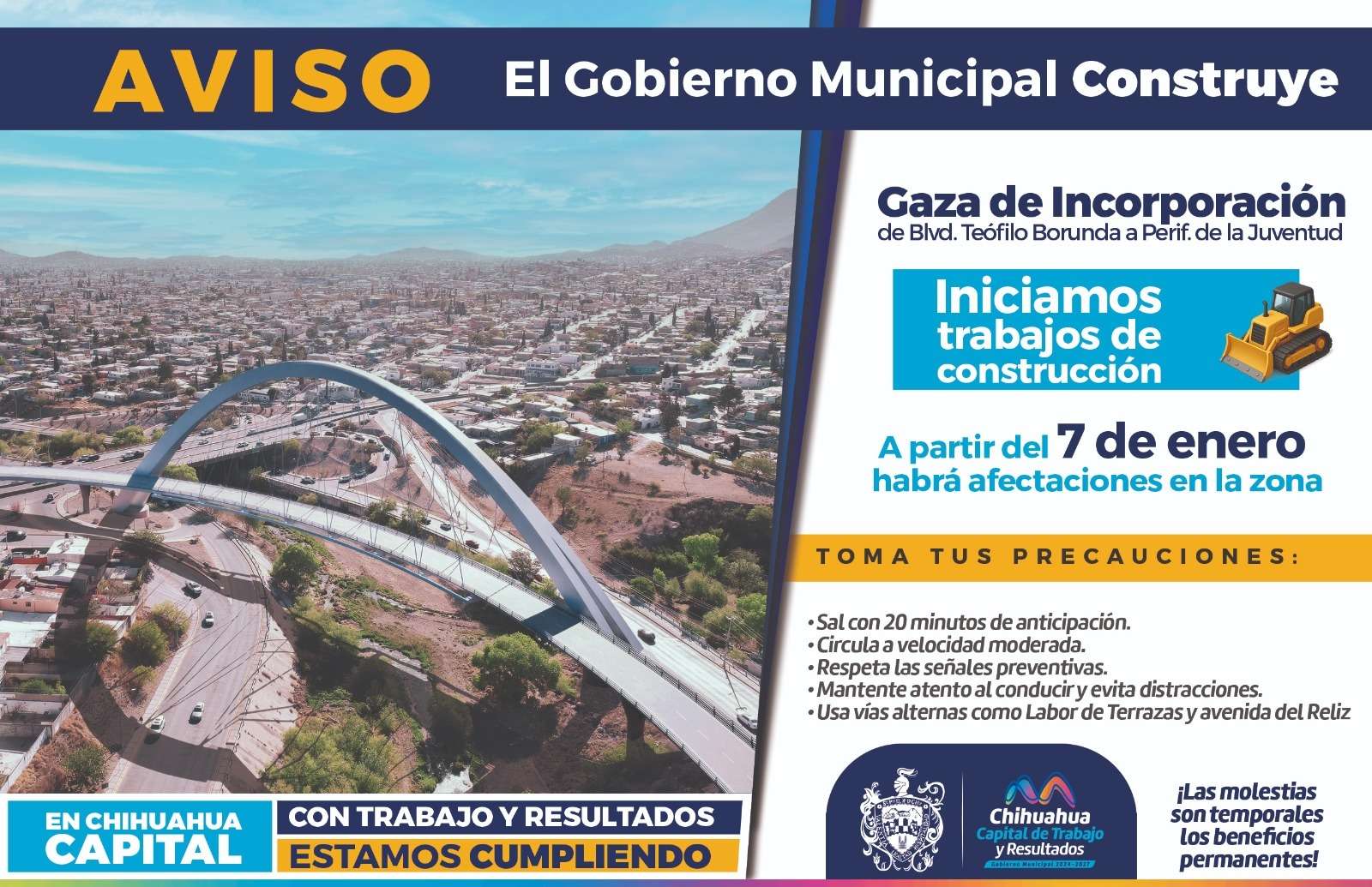 Anuncian rutas alternas por obra en Teófilo Borunda