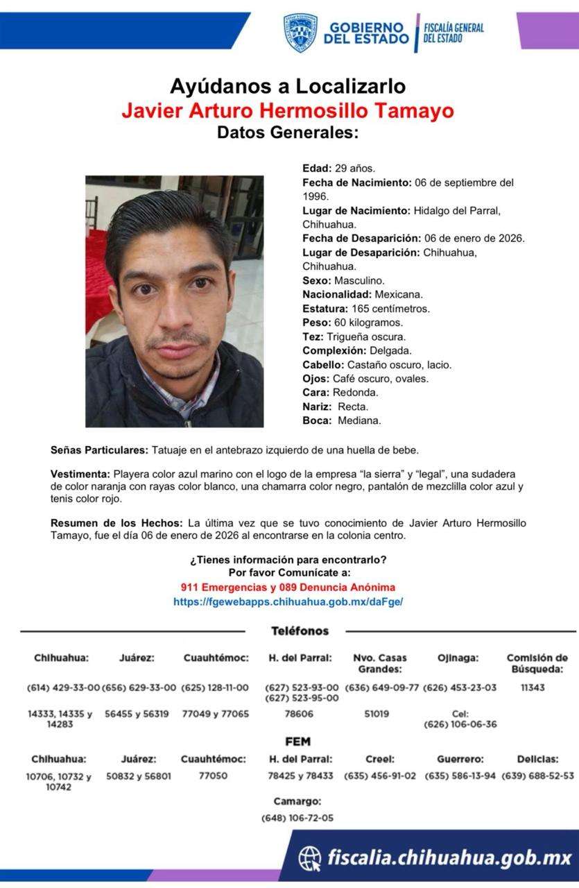 Solicitan apoyo para localizar a joven desaparecido en el Centro