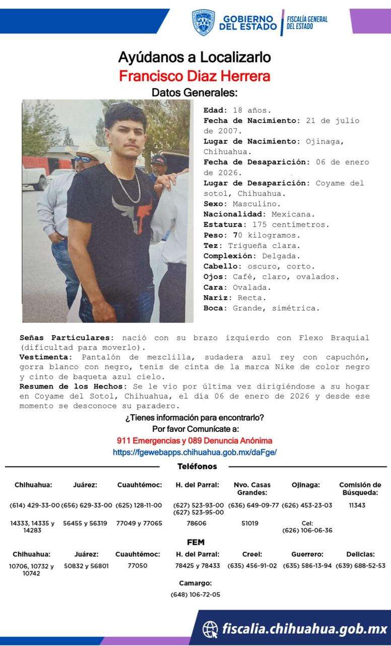 Buscan a joven desaparecido en Coyame del Sotol