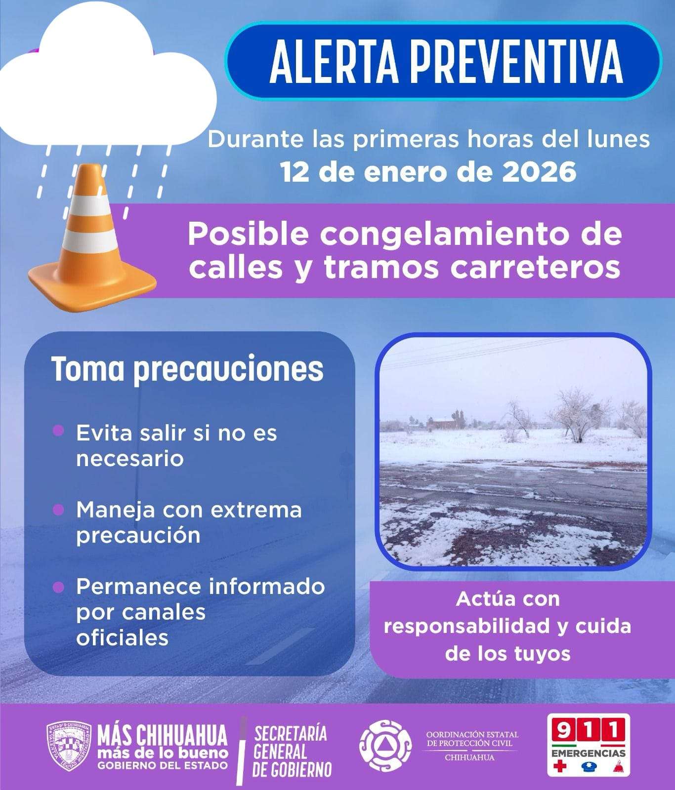 Alertan por posible congelamiento de calles y tramos carreteros 