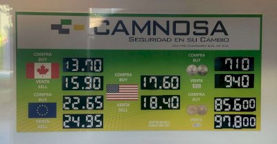 Sigue el dólar a $18.40 en casa de cambio Camnosa