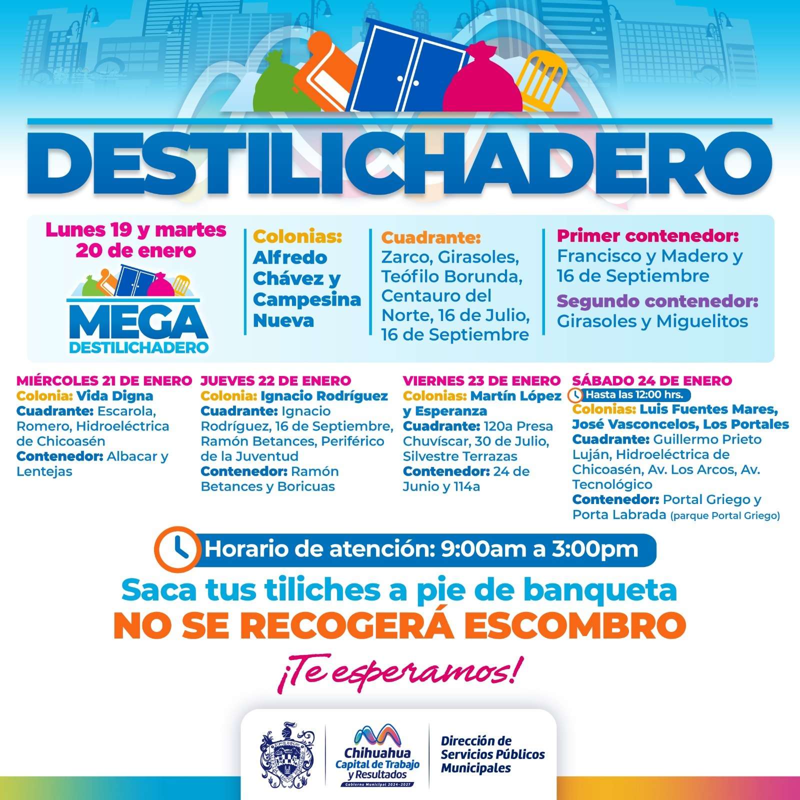 Llega Destilichadero a nueve colonias del 19 al 24 de enero