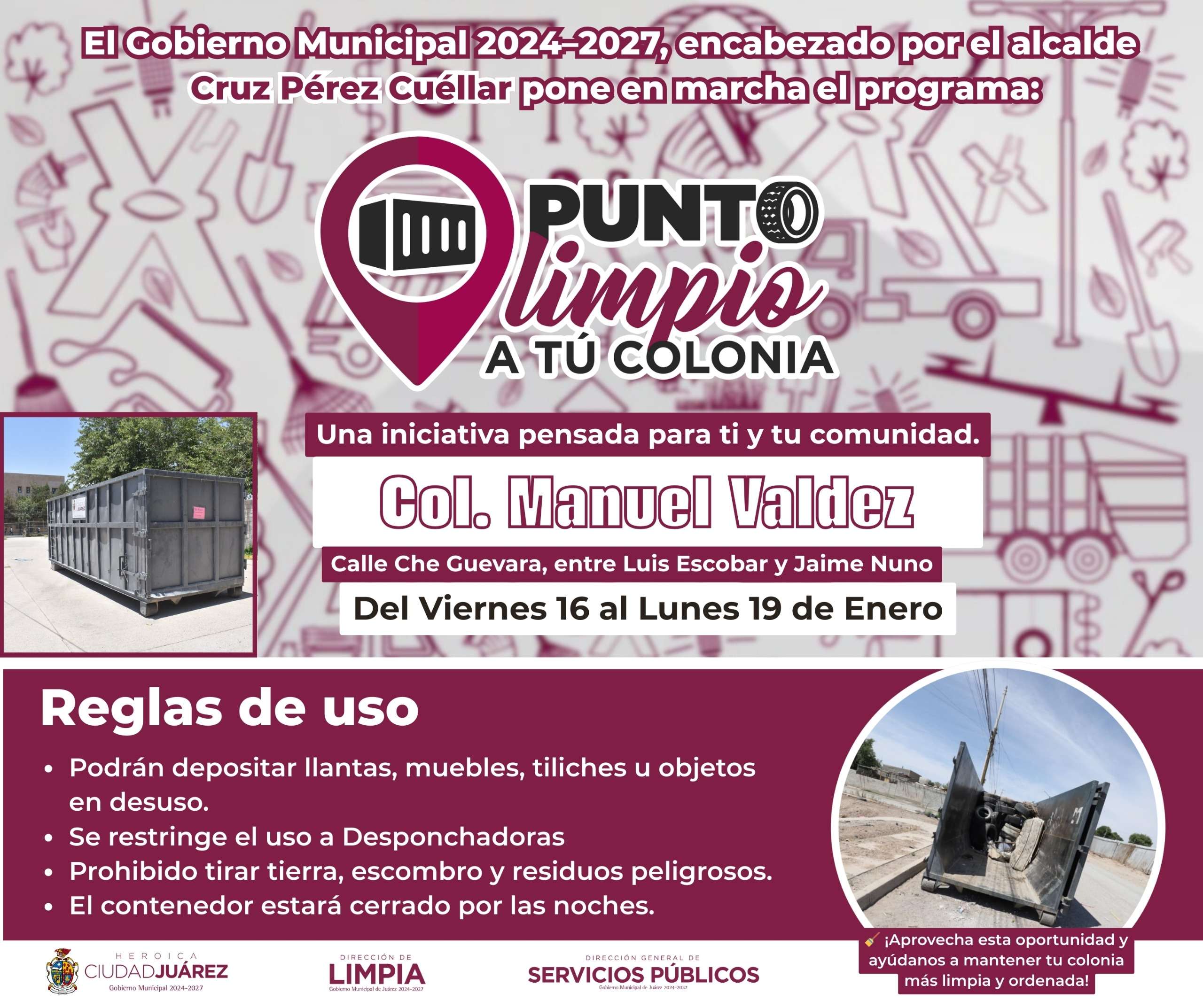 Invita a juarenses a aprovechar los Puntos Limpios a tu Colonia