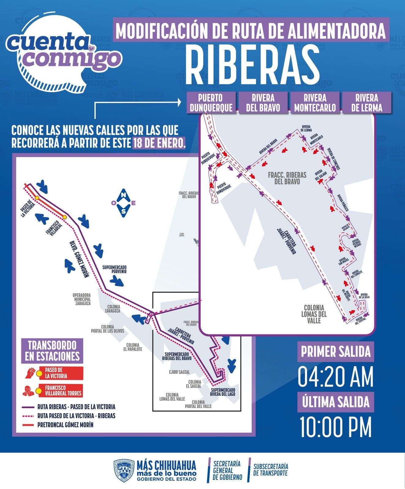 Modifica JuárezBus recorrido de ruta alimentadora Riberas del Bravo