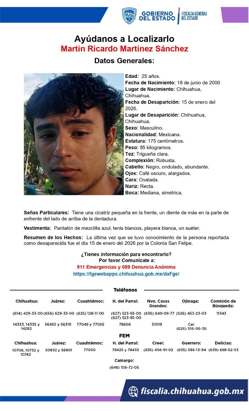 Solicitan apoyo para localizar a joven desaparecido en San Felipe
