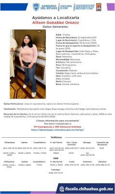 Desaparece jovencita de 14 años en Cuauhtémoc