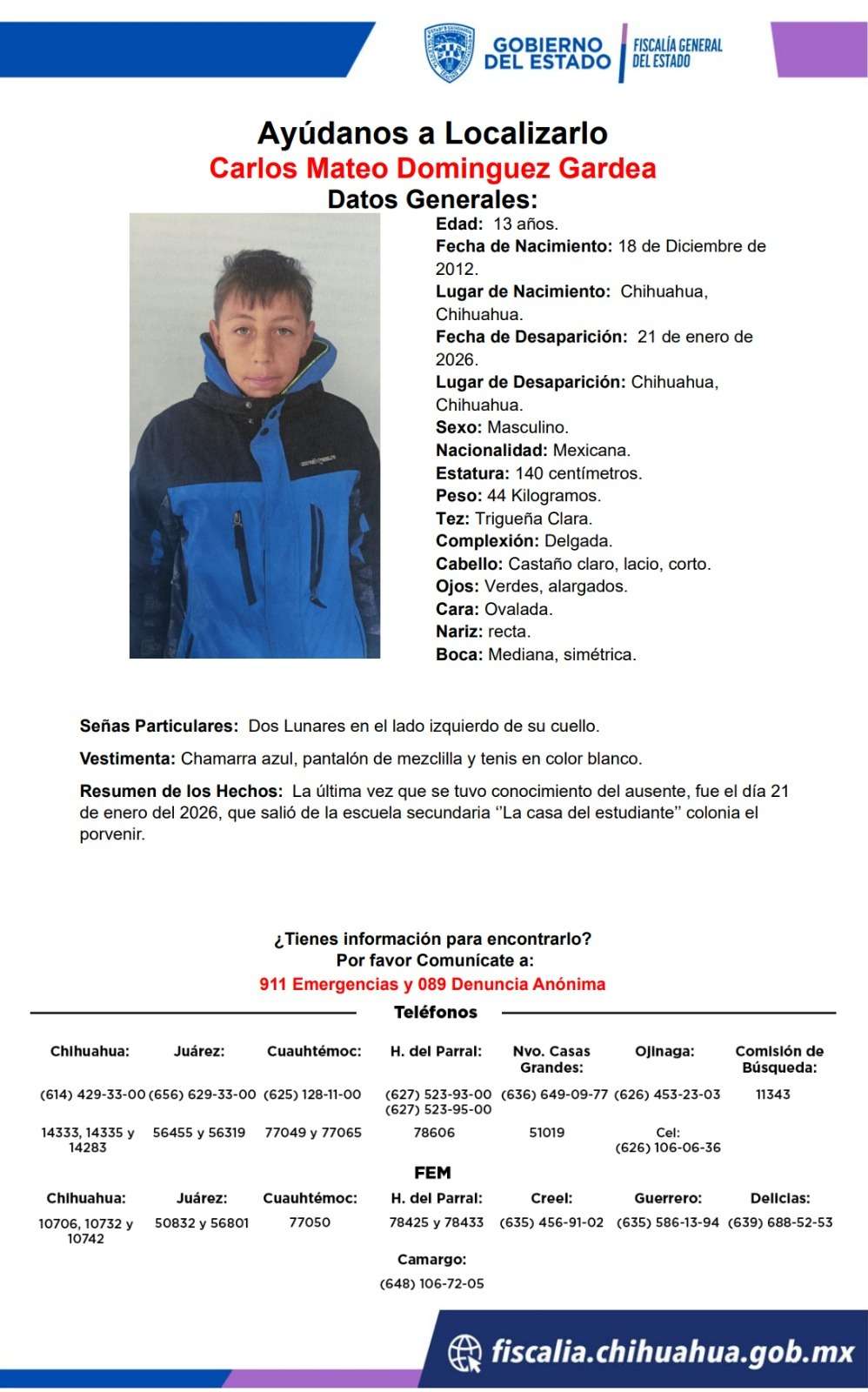 Desaparece menor de 13 años en la colonia El Porvenir