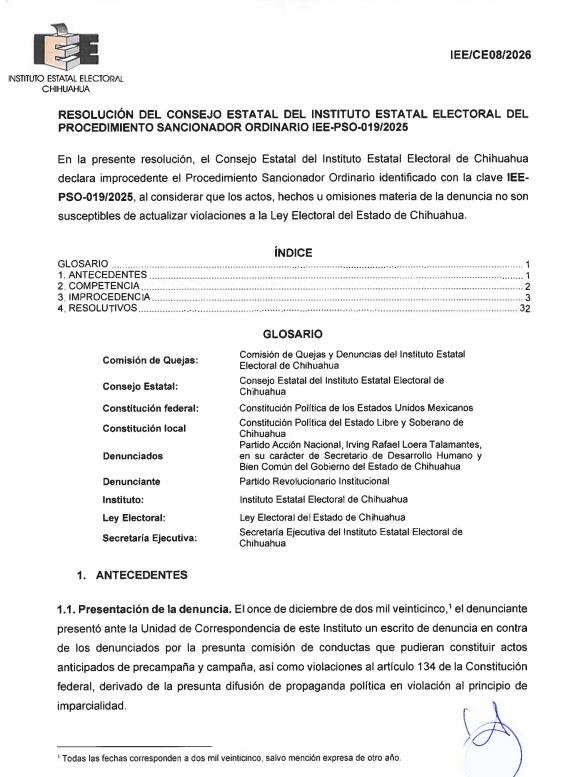Declara IEE improcedente denuncia del PRI Estatal contra Rafa Loera