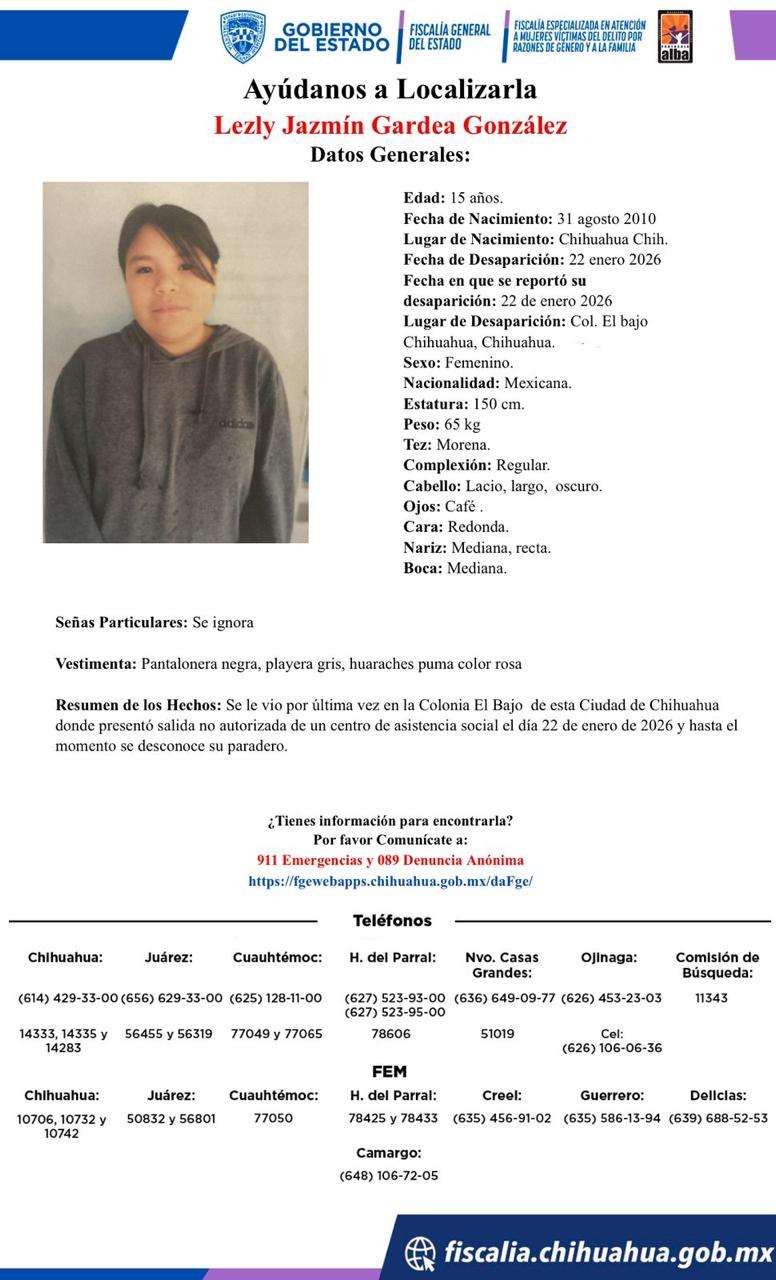 Buscan a menor desaparecida en la colonia El Bajo