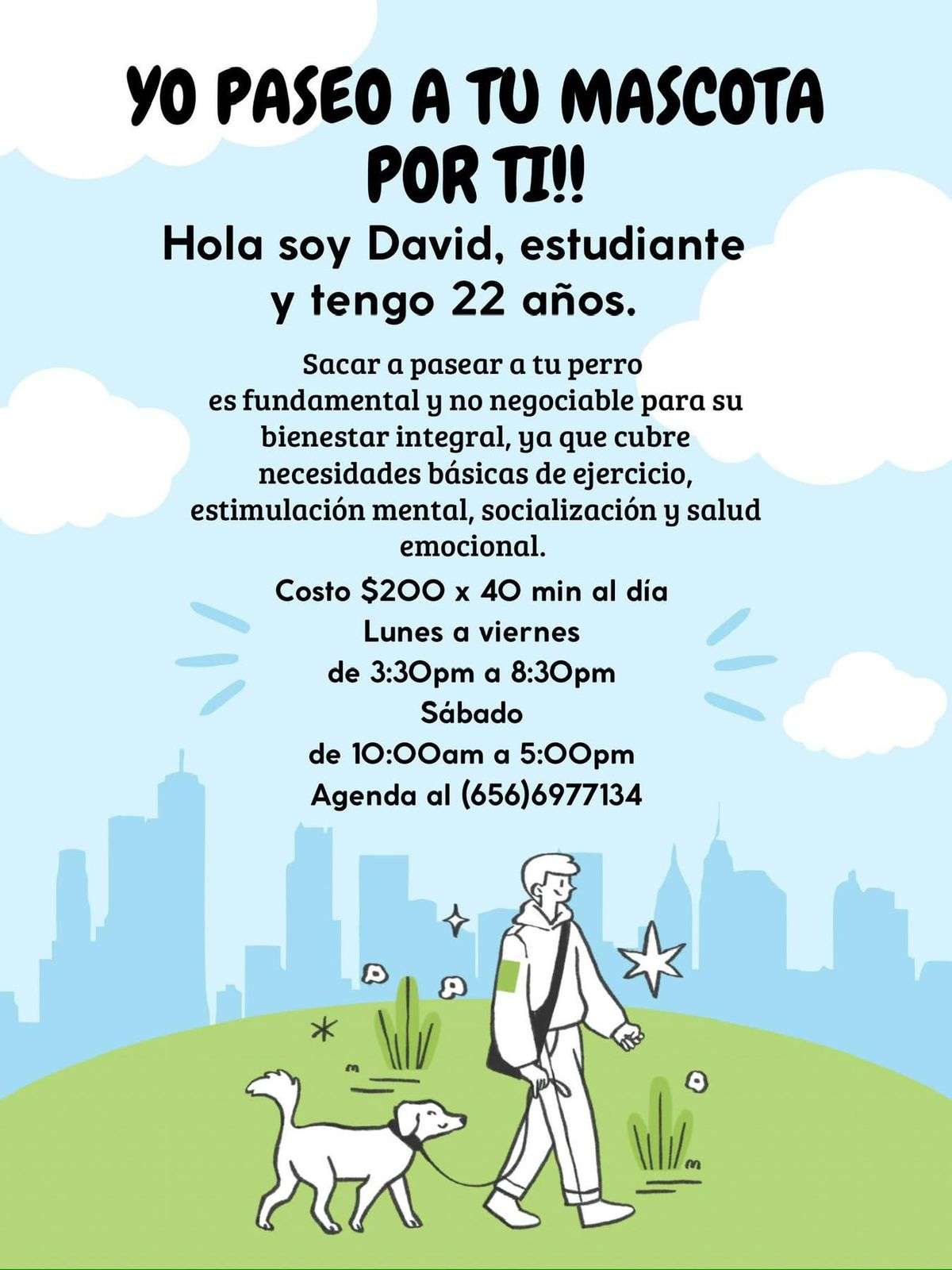 Ofrece estudiante servicio de paseo de mascotas