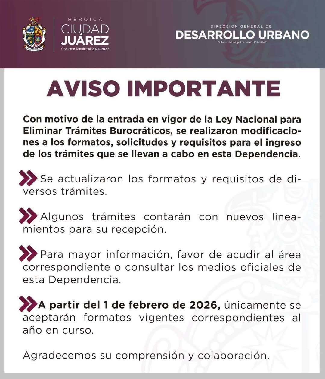 Aceptará Desarrollo Urbano solo formatos actualizados en febrero 