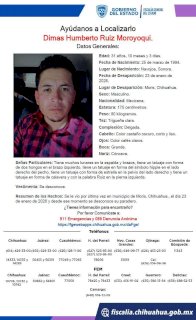 Buscan a joven desaparecido en Moris