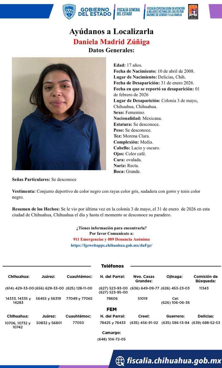 Desaparece jovencita de 17 años en la colonia 3 de Mayo 