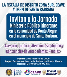 Invitan a la Jornada de Ministerio Público Itinerante en Santa Bárbara 