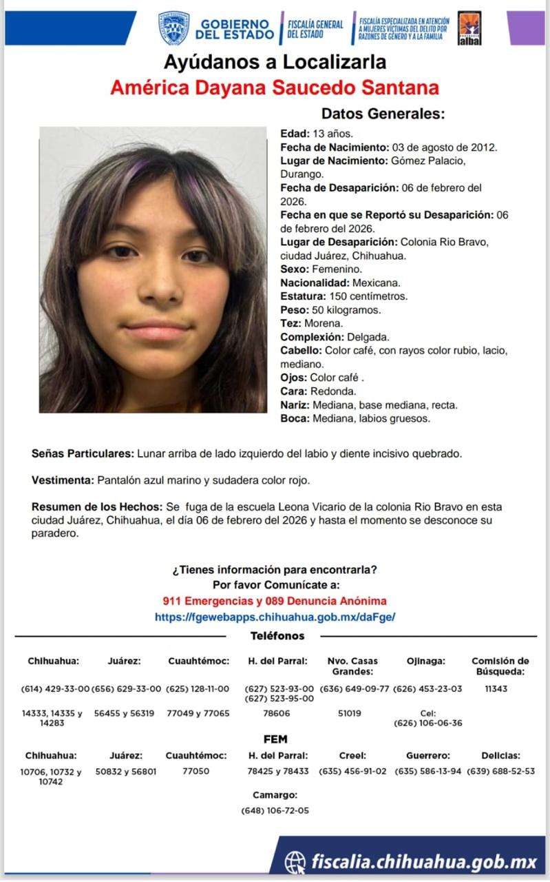 Buscan a América Dayana, adolescente de 13 años desaparecida en Río Bravo