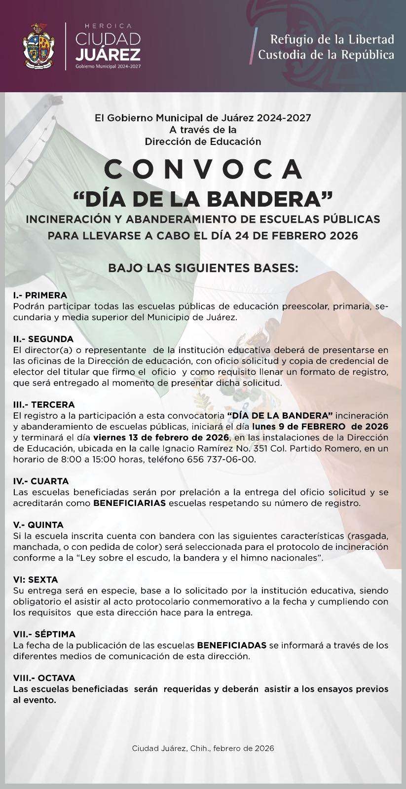 Convocan a Escuelas Públicas a participar en el Día de la Bandera 