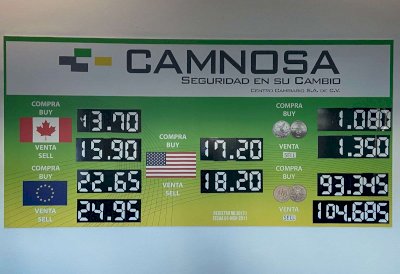 Sigue el dólar a $18.20 en casa de cambio Camnosa