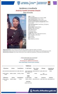 Piden ayuda para encontrar a jovencita perdida en Cuauhtémoc 