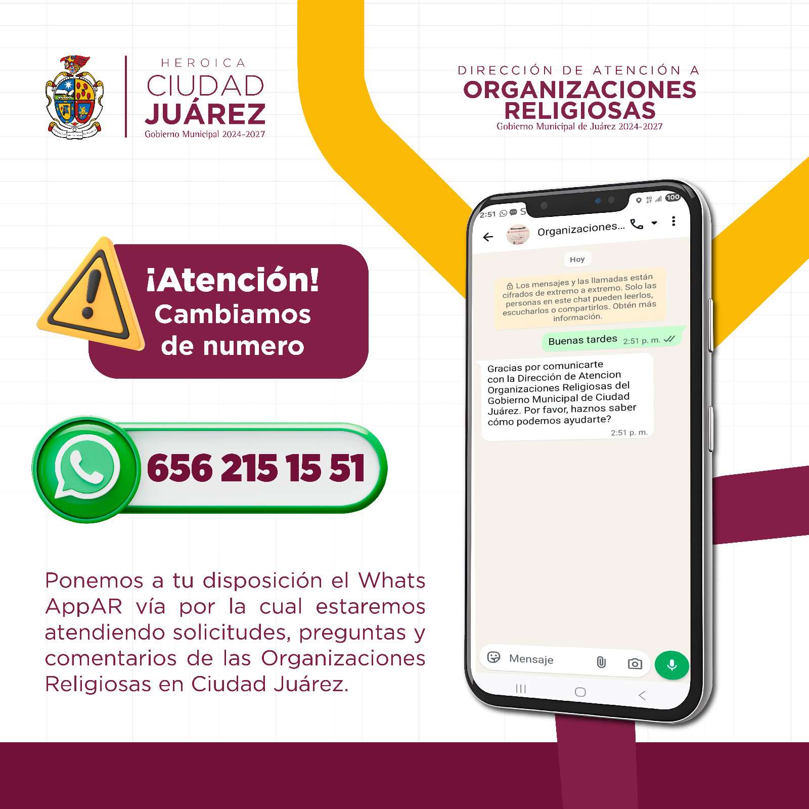 Facilitan trámites a organizaciones religiosas vía whatsapp