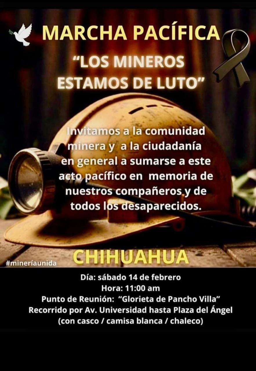 Convocan mineros a marcha pacífica en la glorieta de Pancho Villa