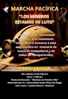 Convocan mineros a marcha pacífica en la glorieta de Pancho Villa